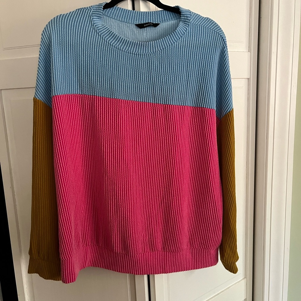 Colorblock Sweater - Pink, Blue, and Tan